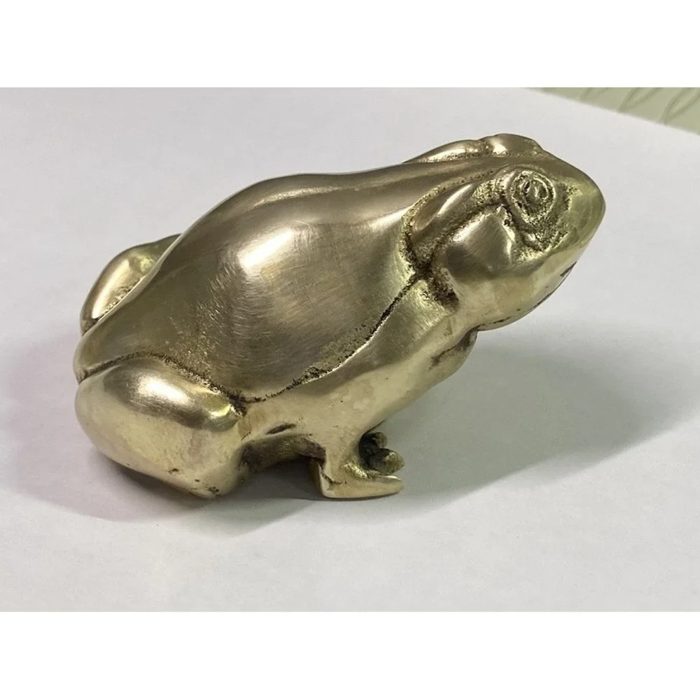 Vintage Solid Brass Frog‎ Toad Figurine Paperweight Small Collectible 3.5x2.5x2